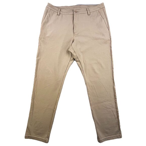 INTO THE AM Pants Mens 38x30 Tan Khaki Performance Tapered All Day Stretch - Picture 2 of 12